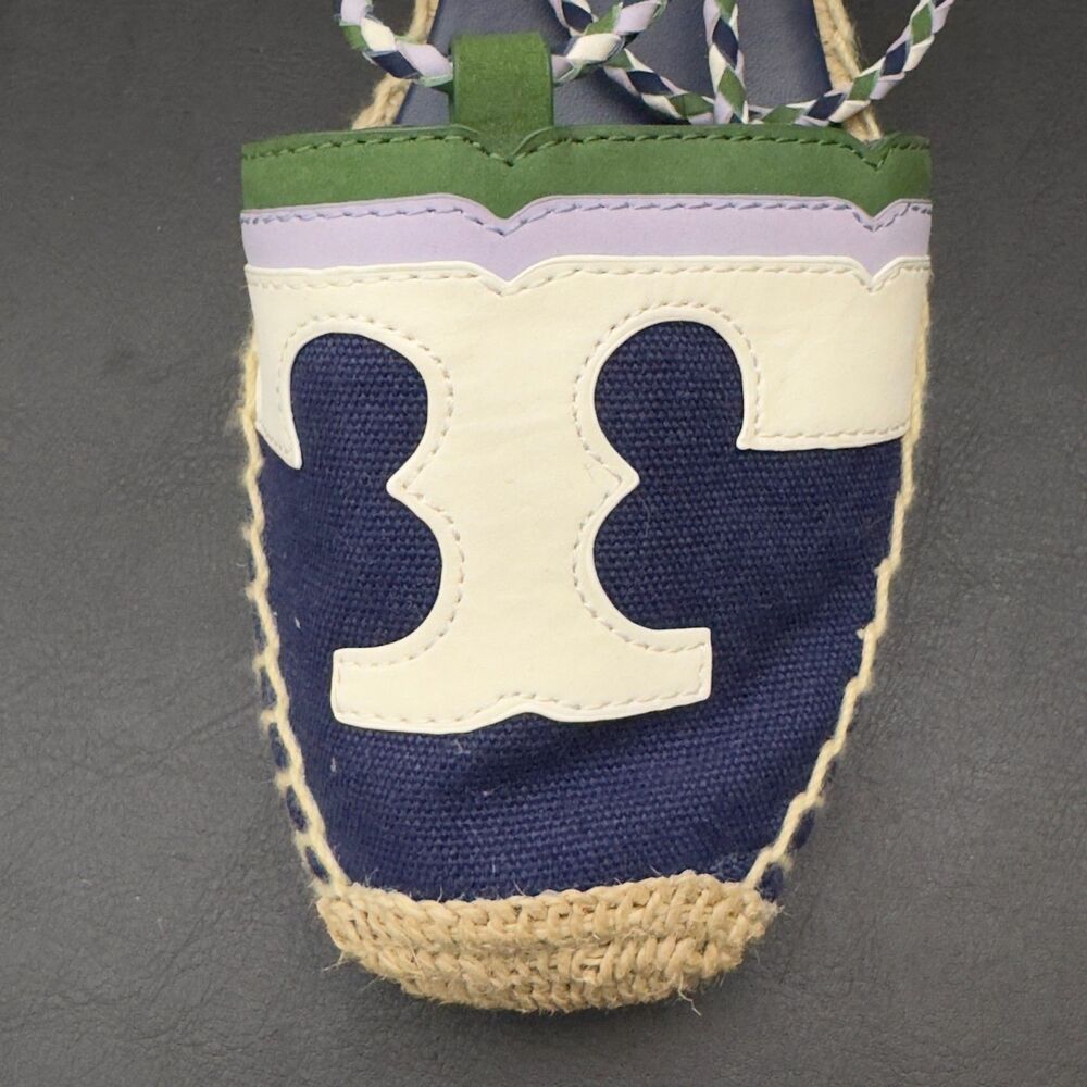 Tory Burch Laguna Espadrille Wedge Shoes Navy Blue Green Lace Up 8.5 NEW - Picture 8 of 9